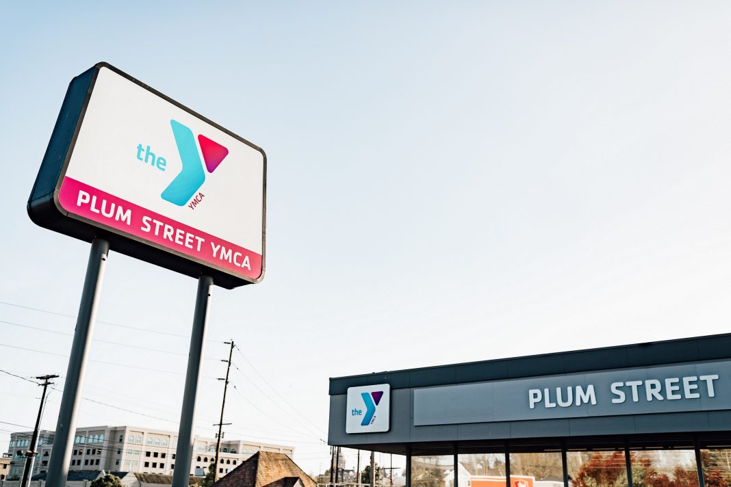South Sound YMCA building and sign on Plum Street
