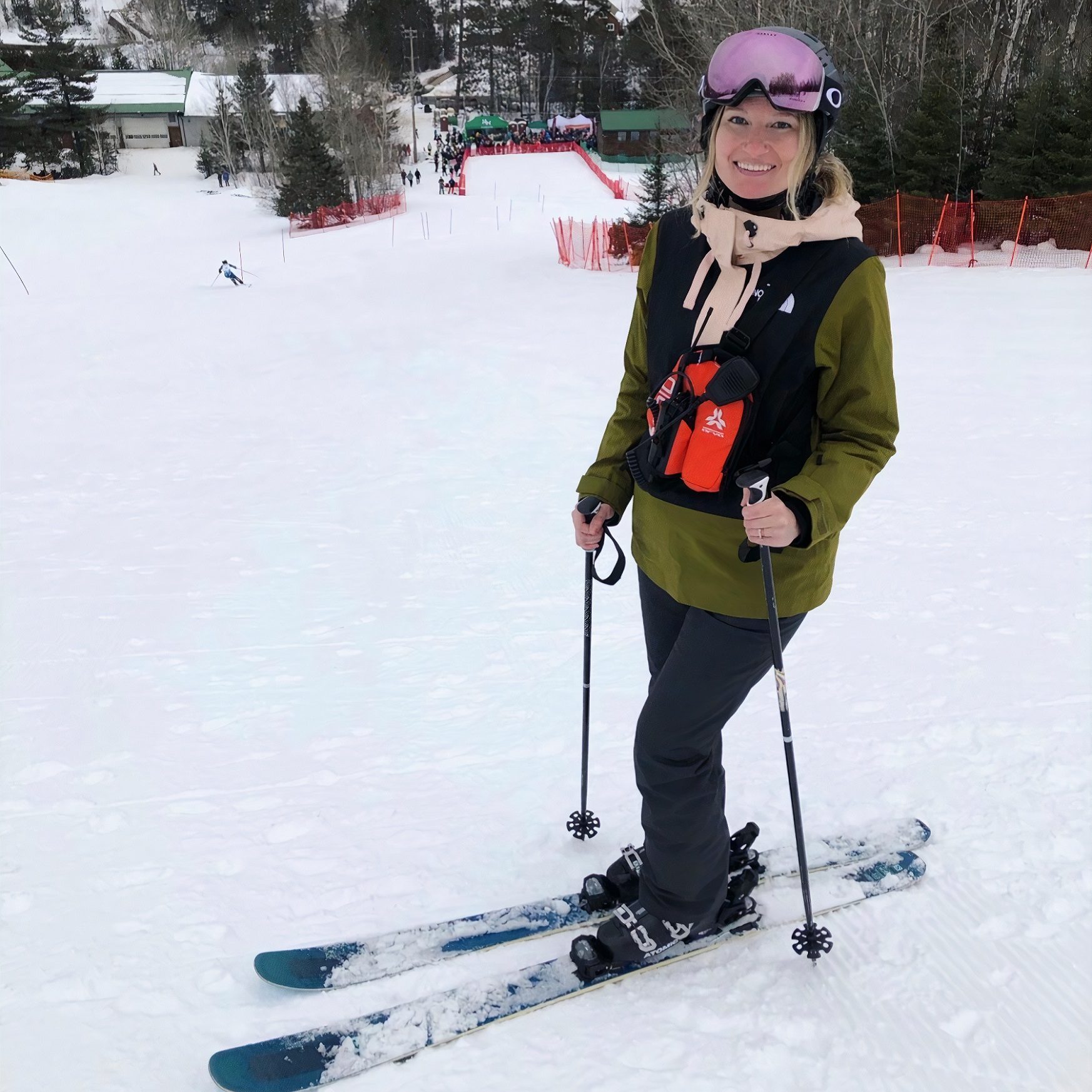 Dr. Capitano standing in snow in her skis