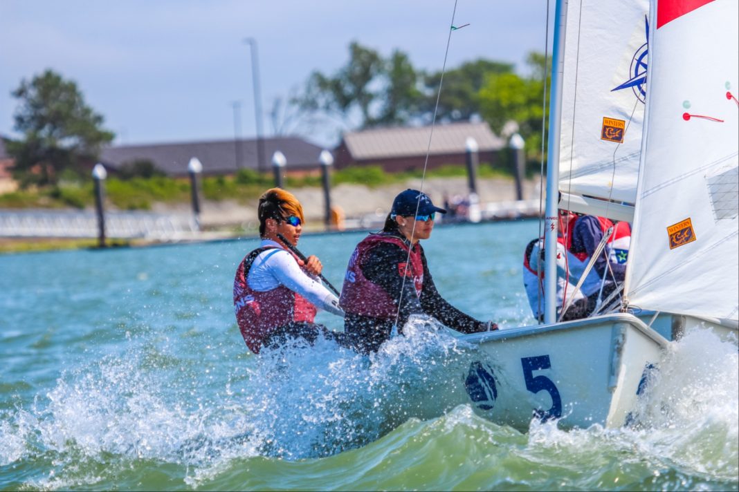 high school students in sail boards