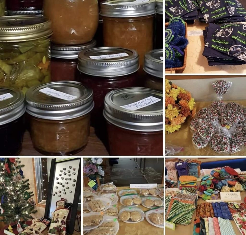 Collage of photos featuring homemade jams and cookies, a Christmas tree with decorations and more.