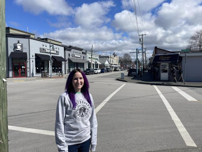 Kristina Lotz poses with Bayview Street in Stevenston, BC, in the background.