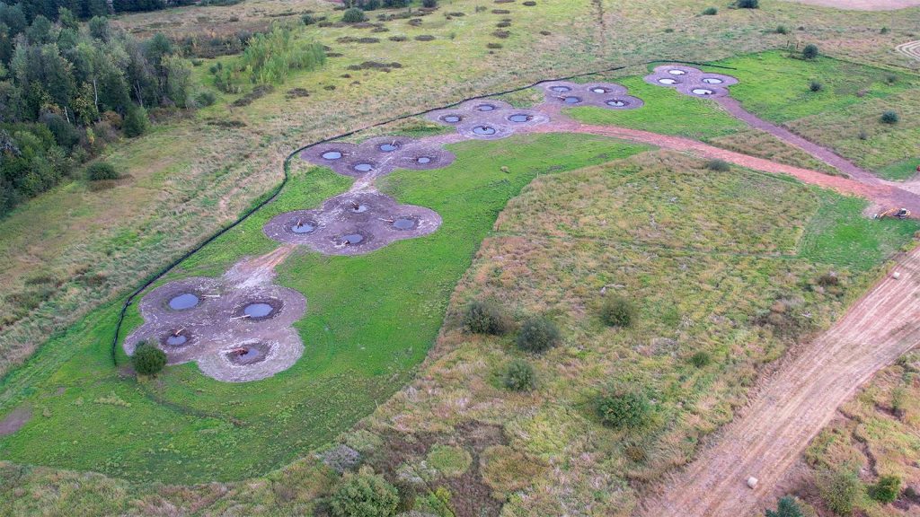 aerial view of pond clusters on the Capital Land Trust Blooms Preserve