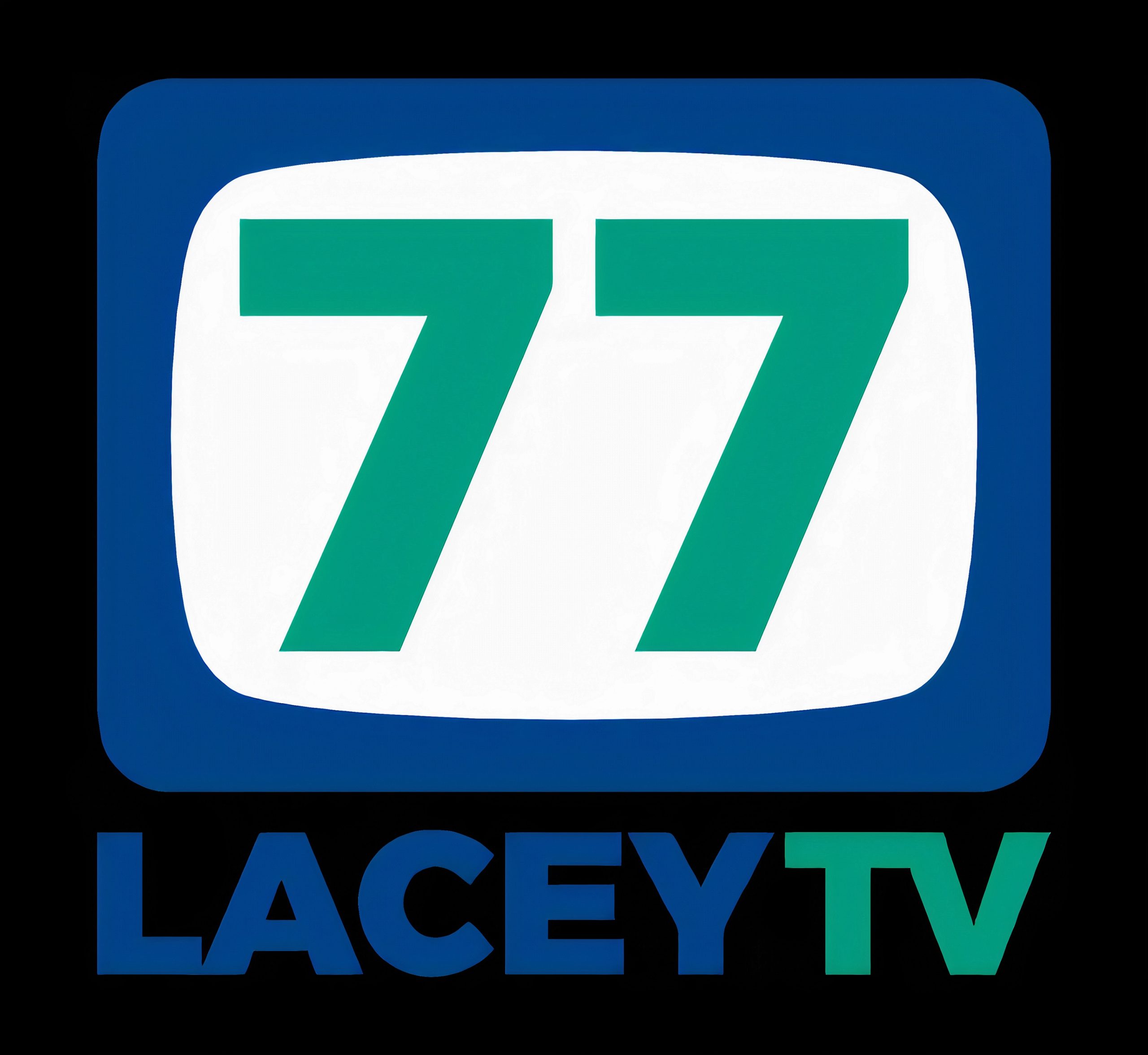 square logo with a tv screen that shows 77 and the words 'LaceyTV' under it