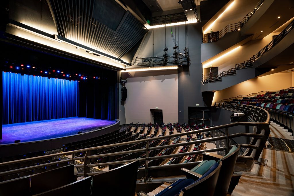 angled photo of the Washington Center stage and seats.