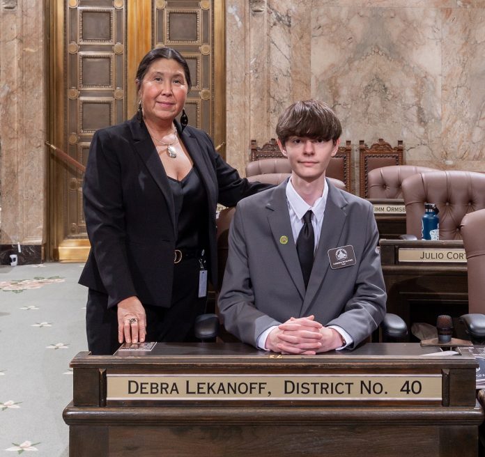 Rep. Lekanoff with Page Camden McAlpine. Jan. 16, 2024.
