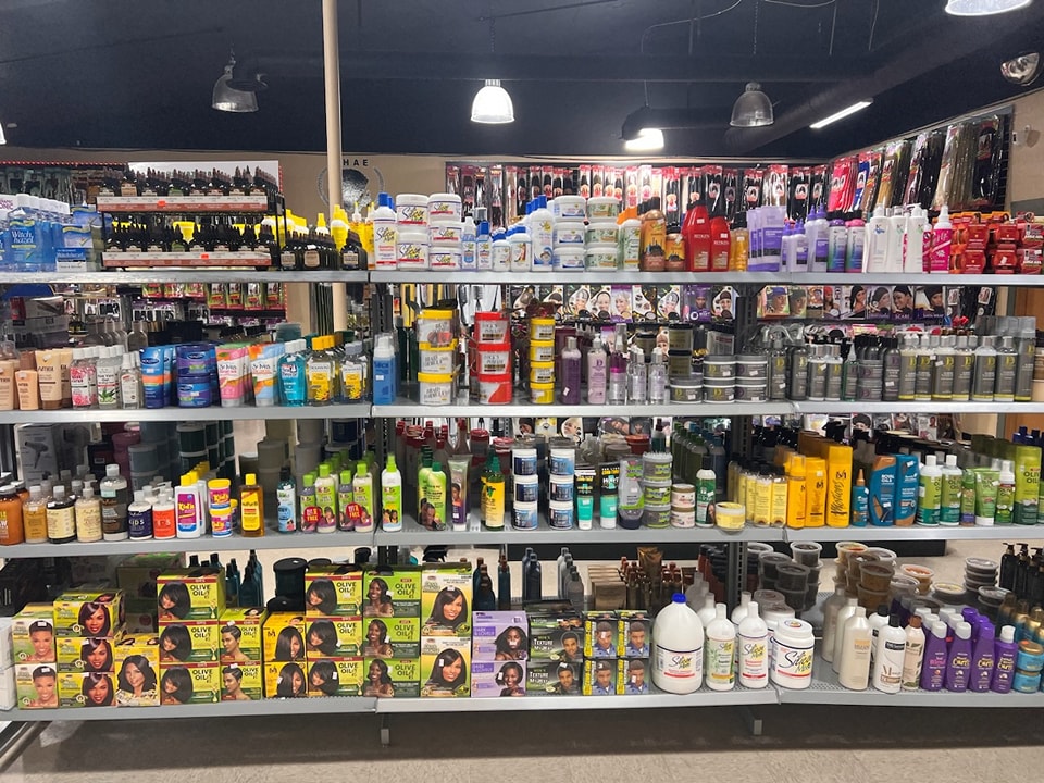 shelves covered in beauty supplies