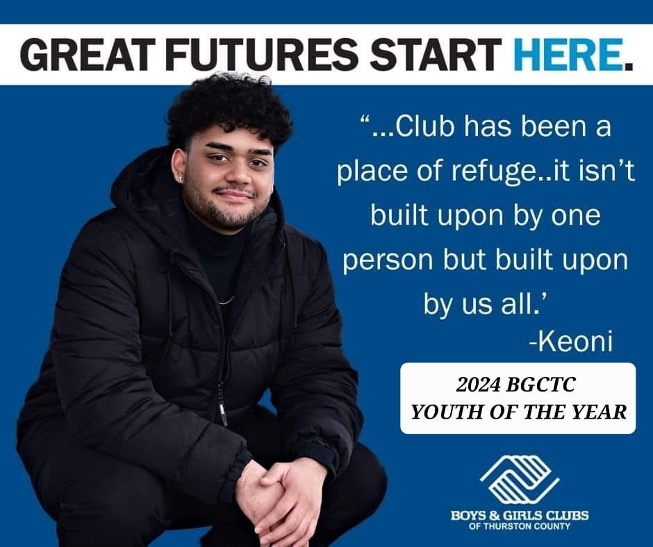 Keoni Borja, headshot with the text 'Great Futures Start Here' and more text next to him