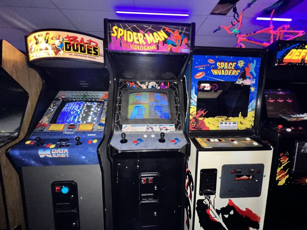 a row of arcade games