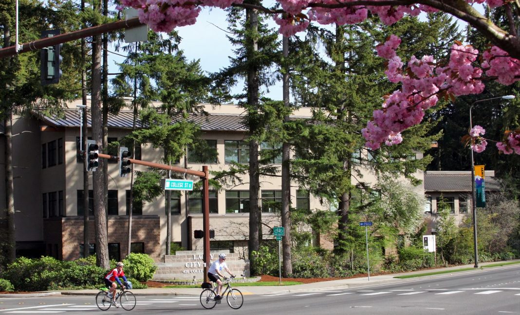 Lacey City Hall seen through trees