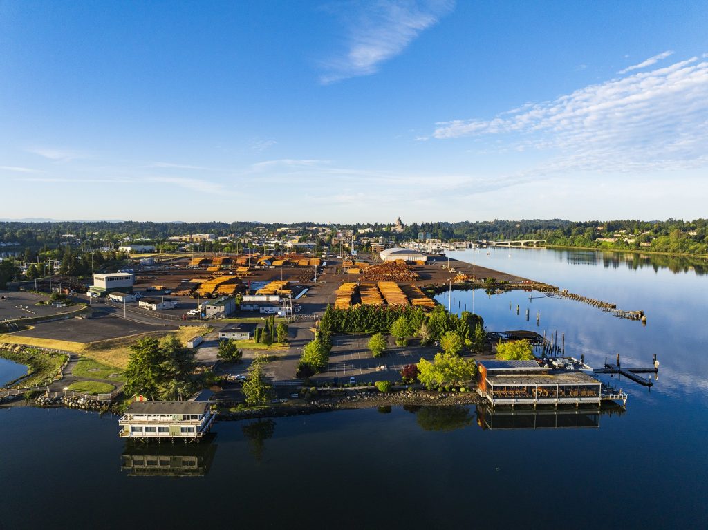 aerial view of the Port of Olympia