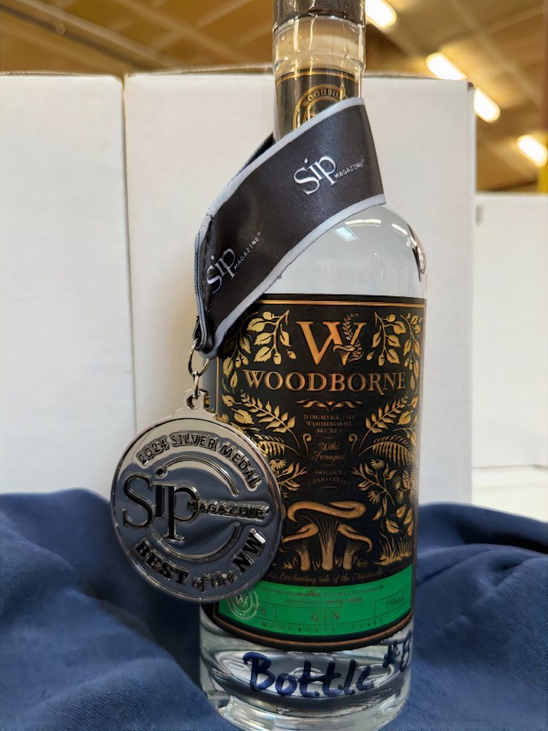 Woodborne Spirits bottle of vodka with a medal around the bottle neck
