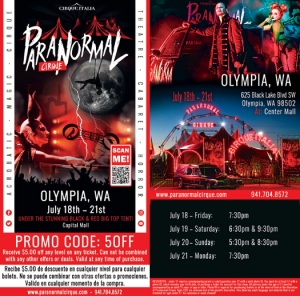 Cirque Italia is now presenting:  “PARANORMAL CIRQUE!” @ Capital Mall — Under the stunning Black and Red Big Top Tent