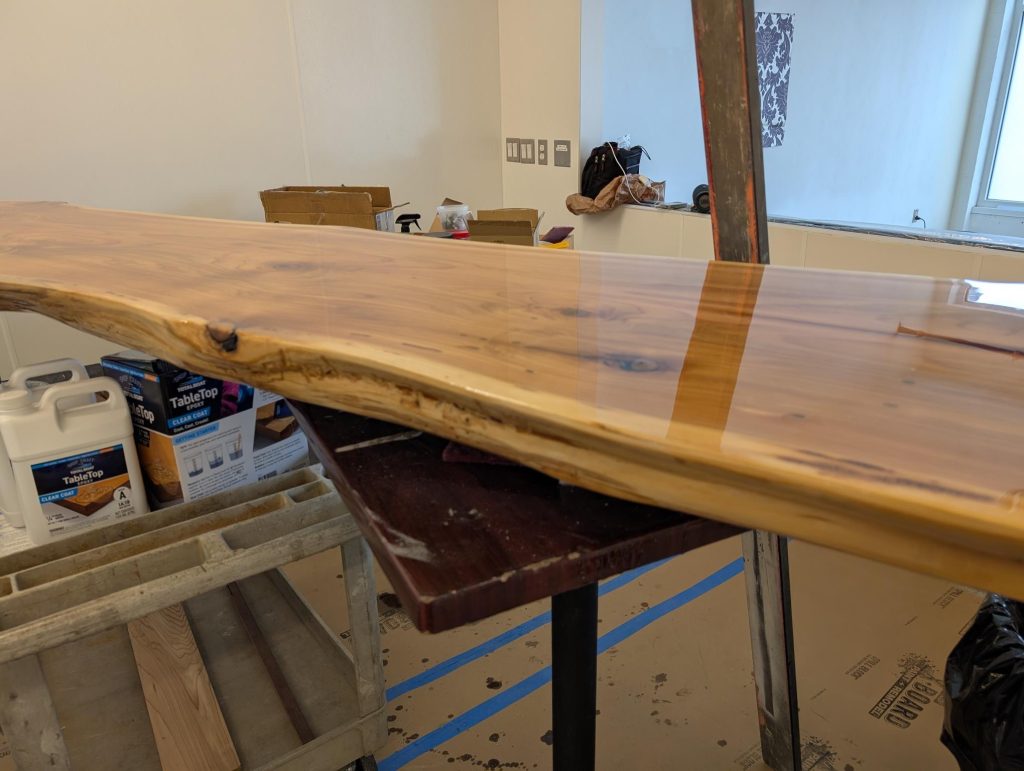 a raw edge countertop sitting on a work bench at Altitude 15
