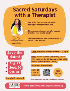 Sacred Saturdays with a Therapist @ ASHHO Cultural Community Center