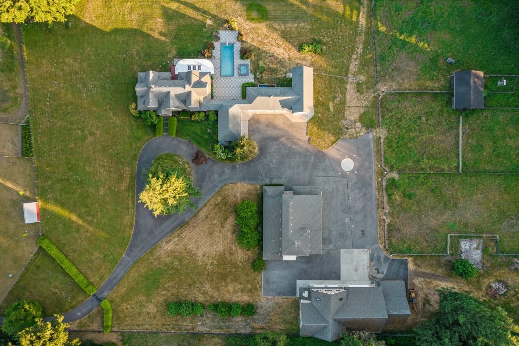 An Aerial photo of 7417 Johnson Road SE in Olympia, an equestrian property for sale
