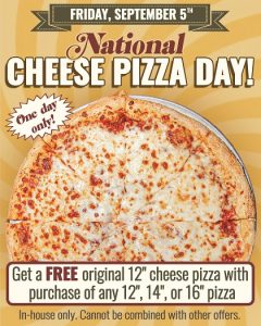 Celebrate National Cheese Pizza Day @ Brewery City Pizza