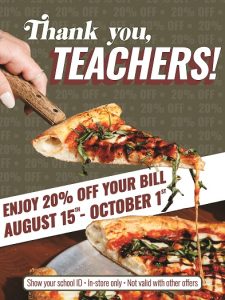 Back-to-School Specials for Teachers @ Brewery City Pizza