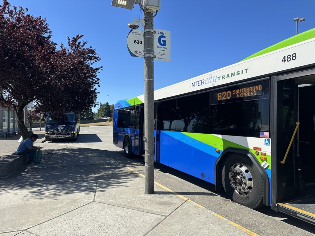 an Intercity Transit bus sitting at the SR512 Park and Ride