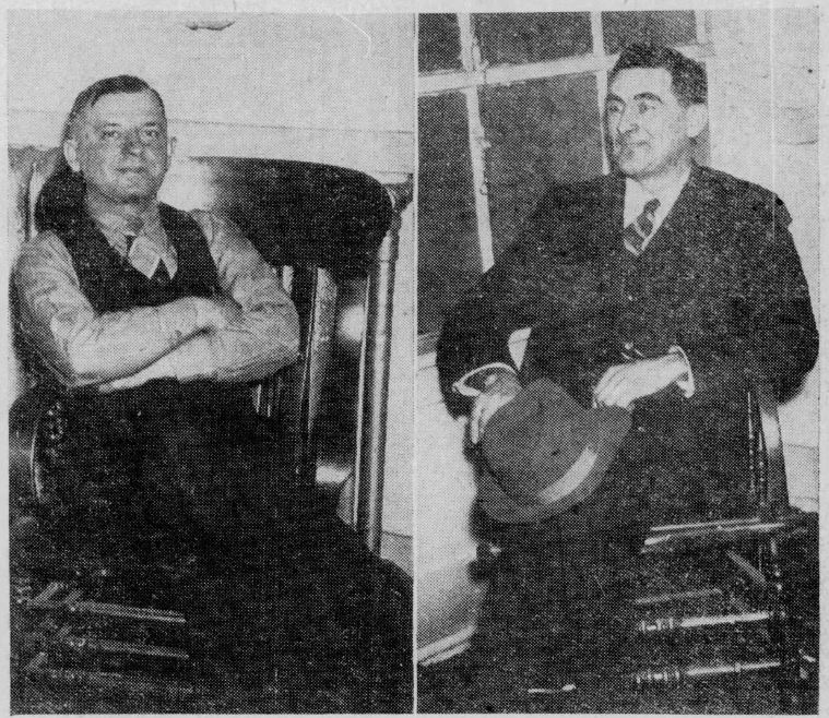 black and white photos of Joseph Patrico (left) and Marcel Levesque (right) both sitting in chairs. It's two separate photos put together.