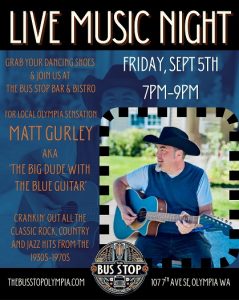 Live Music with "Matt Gurley" aka "The Big Guy with the Blue Guitar" @ The Bus Stop Bar & Eatery
